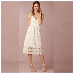 BHLDN Saylor Reese White Lace V Neck Bridal Midi Dress size XL
